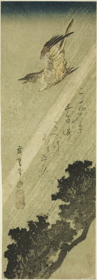 Cuckoo flying in rain by Utagawa Hiroshige