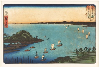 The Harbor at Ajikawa in Settsu Province from the Series 
