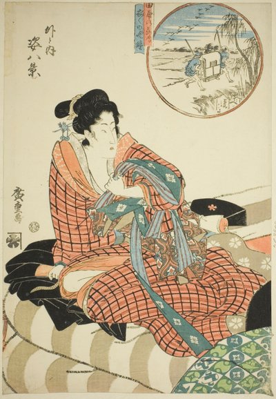 Descending Geese at the Rice Fields and Evening Bell of the Morning After, from the series "Eight Views of Figures Inside and Outside" by Utagawa Hiroshige