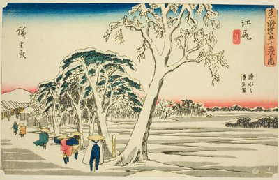 Ejiri: Distant View of Shimizu Harbor in Clear Weather after Snowfall, from the series 