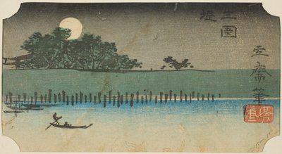 Embankment at Mimeguri (section of a sheet from the series "Cutouts of Famous Places in Edo") by Utagawa Hiroshige