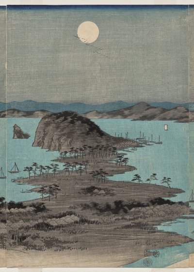Evening View of the Eight Famous Places near Kanazawa Under Full Moon in Musashi Province by Utagawa Hiroshige