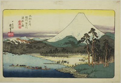Ferry Boats Crossing the Fuji River in Suruga Province, from the series "Famous Places of Japan" by Utagawa Hiroshige