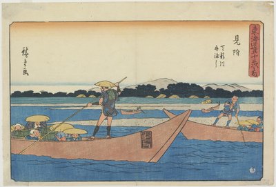 Ferry on the Tenryu River at Mitsuke, 1841-1842 by Utagawa Hiroshige