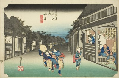 Goyu: Women Stopping Travelers, from the series "Fifty-three Stations of the Tokaido," also known as the Hoeido Tokaido by Utagawa Hiroshige