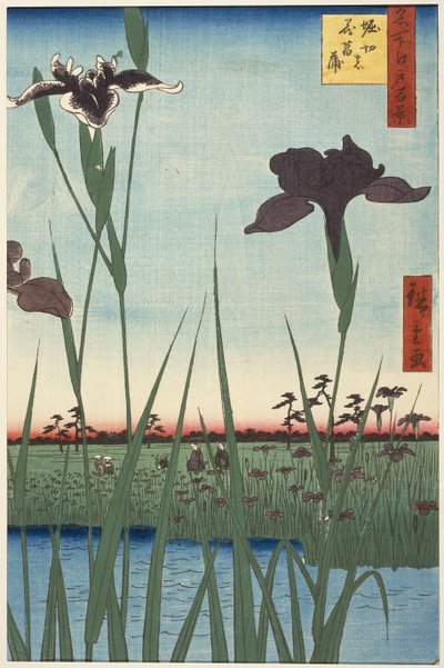 Horikiri Iris Garden (Horikiri no hanashōbu), from the series One Hundred Famous Views of Edo (Meisho Edo hyakkei) by Utagawa Hiroshige