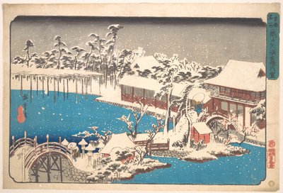 Kameido Tenmangu Shrine Grounds in Snow by Utagawa Hiroshige