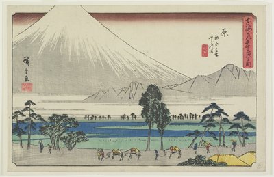 Kashiwahara Rest Area by the Pond with View of Mt. Fuji, Hara by Utagawa Hiroshige