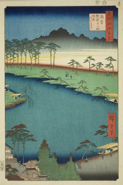 Kumano Junisha Shrine in Tsunohazu, Popularly Known as Juniso, from the series One Hundred Famous Views of Edo by Utagawa Hiroshige