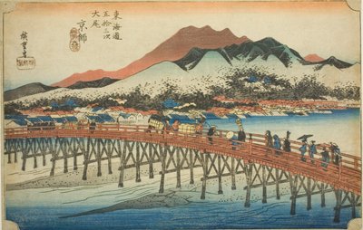 Kyoto: The Great Bridge at Sanjo, from the series Fifty-three Stations of the Tokaido by Utagawa Hiroshige