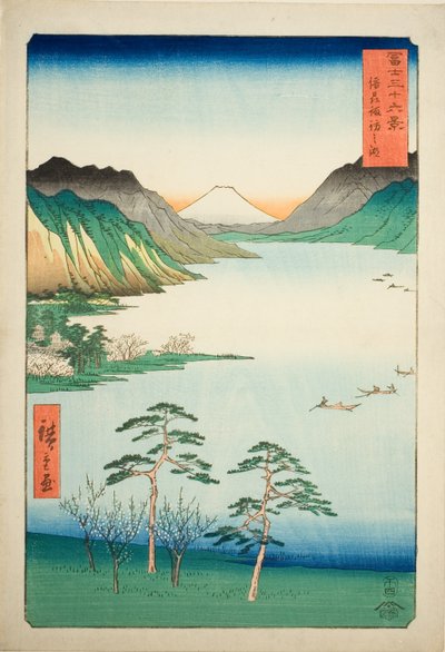 Lake Suwa in Shinano Province, from the series Thirty-six Views of Mount Fuji by Utagawa Hiroshige