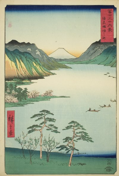 Lake Suwa in Shinano Province (from the series "Thirty-six Views of Mount Fuji") by Utagawa Hiroshige