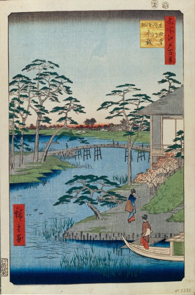 Mokuboji Temple and Vegetable Fields on Uchigawa Inlet, One Hundred Famous Views of Edo, 1856-1858 by Utagawa Hiroshige