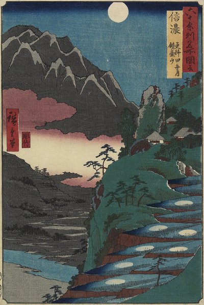 Moon Reflections on Rice Paddys at the foot of Kyodai Mountain, Shinano Province by Utagawa Hiroshige