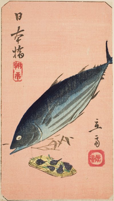Morning Market at Nihon Bridge, section of a sheet from the series "Cutouts of Famous Places in Edo" by Utagawa Hiroshige