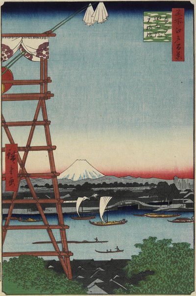 Motoyanagi Bridge and Eko_in Temple in Ryo_goku, May 1857 by Utagawa Hiroshige