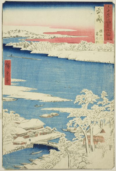 Musashi Province: Morning after Snow on the Sumida River, from the series "Famous Places in the Sixty-odd Provinces" by Utagawa Hiroshige