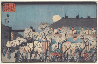 Night Viewing of Cherry Blossoms along the Nakanocho at Shin Yoshiwara, from the Series Famous Places in the Eastern Capital by Utagawa Hiroshige