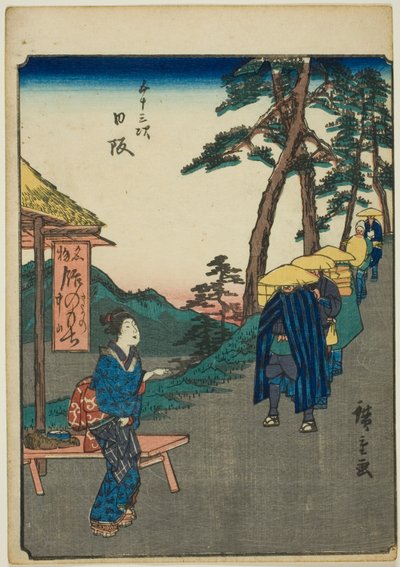 Nissaka, from the series "Fifty-three Stations [of the Tokaido]," also known as the Figure Tokaido by Utagawa Hiroshige