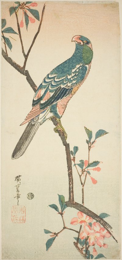 Parrot on a Blossoming Branch by Utagawa Hiroshige