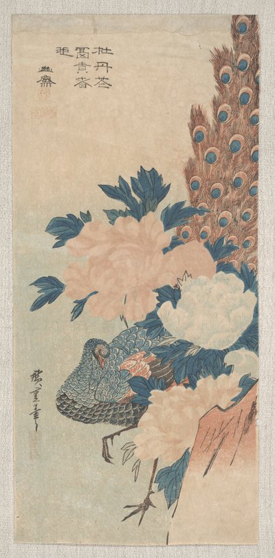Peacock and Peonies by Utagawa Hiroshige