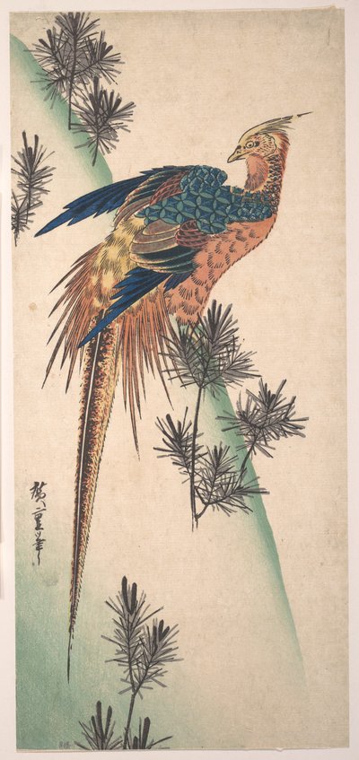 Pheasant and Pine-trees on Snowy Hillside by Utagawa Hiroshige