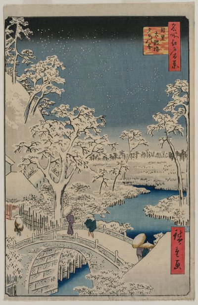 Picture of Twilight at the Drum Bridge in Meguro, from the series 100 Views of Famous Places in Edo by Utagawa Hiroshige