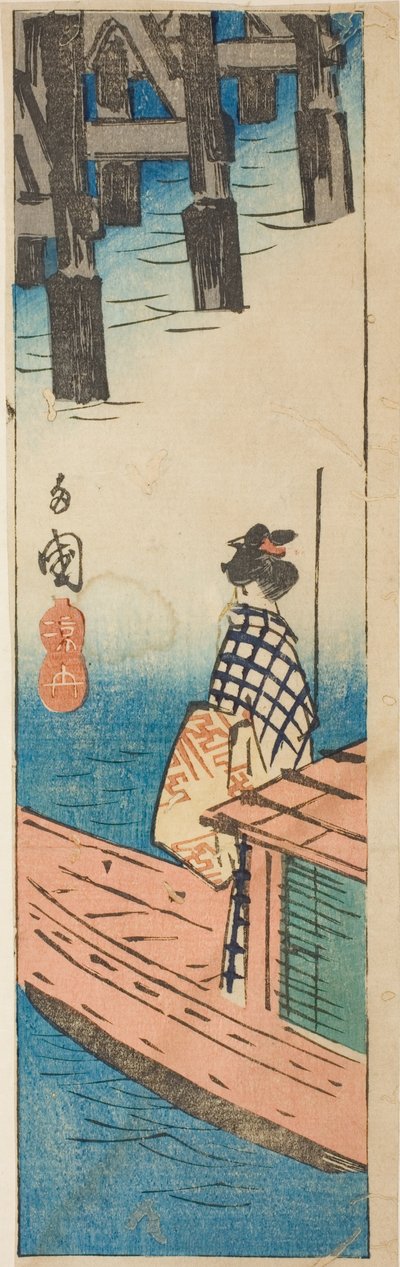 Pleasure Boat at Ryogoku Bridge, section of a sheet from the series 
