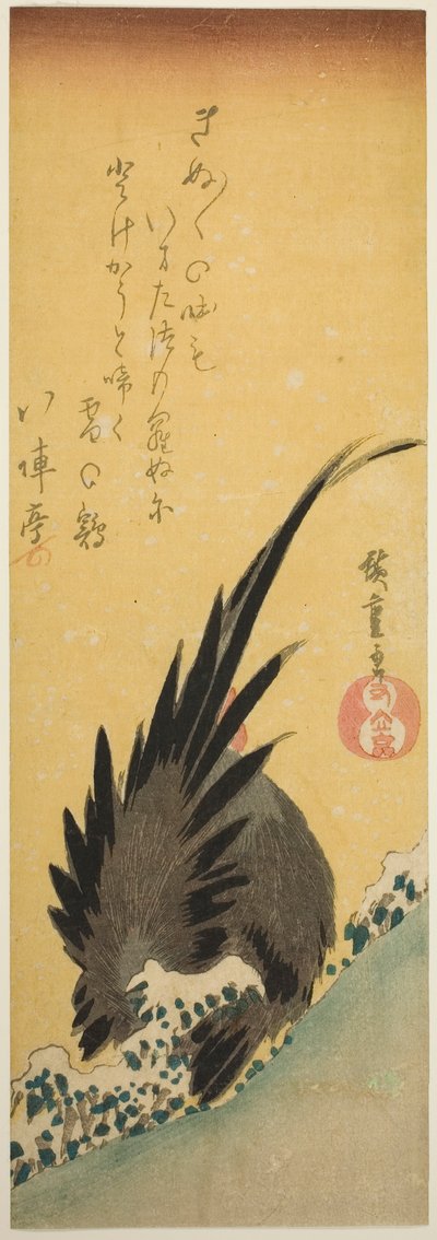 Rooster on a Hillside in Winter by Utagawa Hiroshige