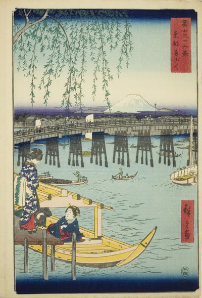 Ryogoku Bridge in the Eastern Capital, from the series "Thirty-six Views of Mount Fuji" by Utagawa Hiroshige
