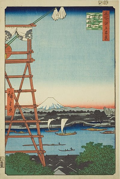 Ryogoku Ekoin and Moto-Yanagi Bridge, No.5 from the series "One Hundred Famous Views of Edo" by Utagawa Hiroshige