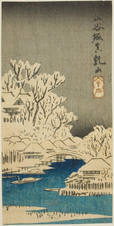 Sanya Canal and Matsuchi Hill, section of a sheet from the series Cutouts of Famous Places in Edo by Utagawa Hiroshige