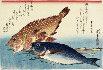 Scorpionfish, Chicken Grunt and Ginger Shoots by Utagawa Hiroshige