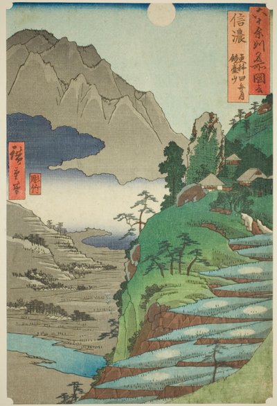 Shinano Province: The Moon Reflected in the Sarashina Rice Fields near Mount Kyodai, from the series 