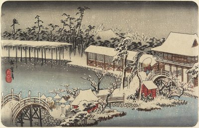 Snow at the Shrine Ground of Kameido Tenman by Utagawa Hiroshige