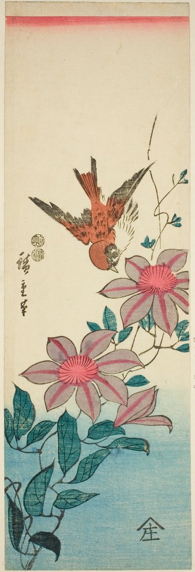 Sparrow and Clematis by Utagawa Hiroshige