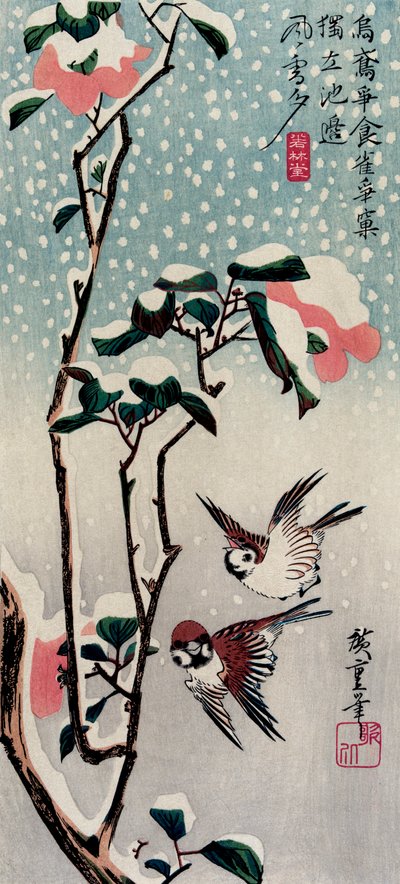 Sparrows and Camellias in the Snow by Utagawa Hiroshige