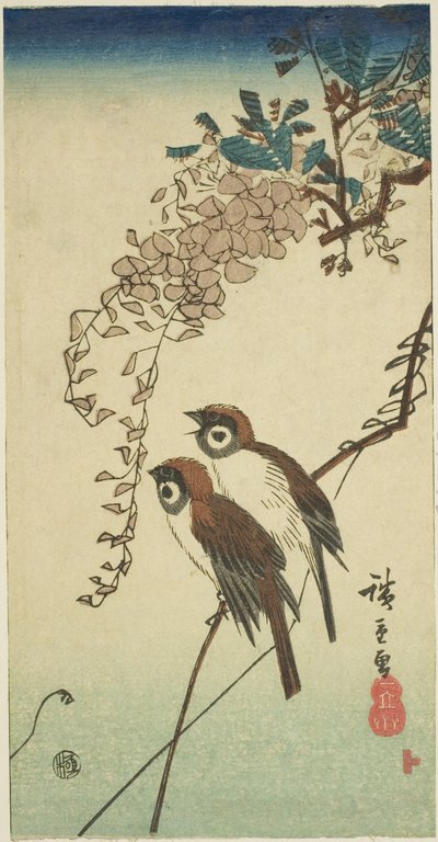 Sparrows and Wisteria by Utagawa Hiroshige