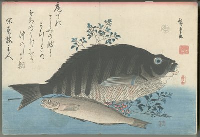 Striped Sea Bream, Rock Trout and Nandina by Utagawa Hiroshige