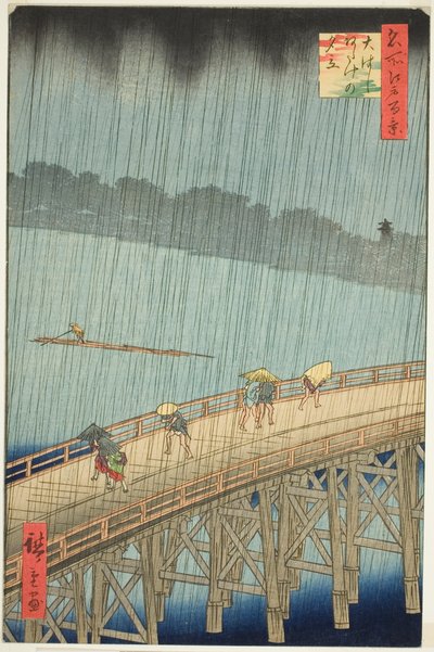 Sudden Shower over Shin Ohashi Bridge and Atake, from the series "One Hundred Famous Views of Edo" by Utagawa Hiroshige
