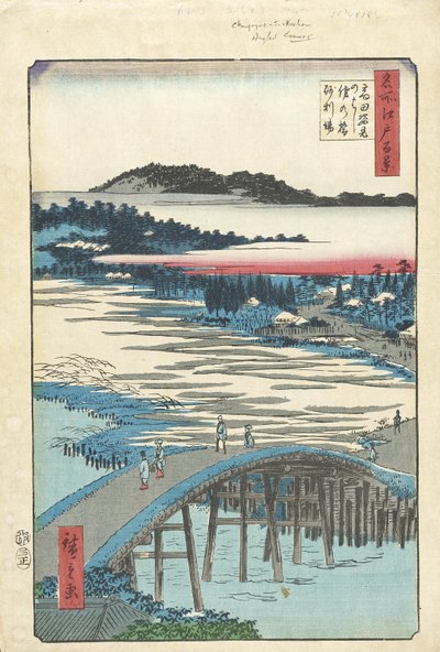 Sugatami Bridge, Omokage Bridge, and Jariba at Takata by Utagawa Hiroshige