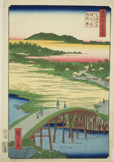 Sugatami Bridge, Omokage Bridge and the Gravel Pit at Takata, from the series One Hundred Famous Views of Edo by Utagawa Hiroshige