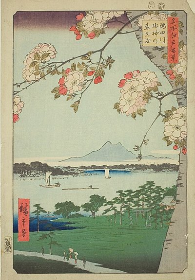 Suijin Shrine and Massaki on the Sumida River, No.35 from the series "One Hundred Famous Views of Edo" by Utagawa Hiroshige