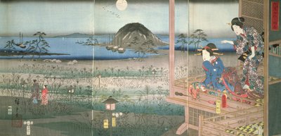 The Lady Fujitsubo watching Prince Genji departing in the moonlight, 1853 by Utagawa Hiroshige