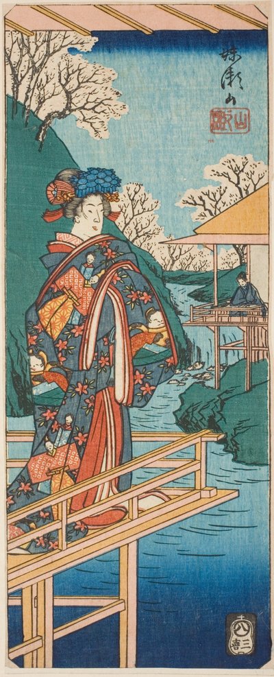 The Mountain Scene from the play Imoseyama, section of a sheet from the series "Reflections of Dramas in Cutouts" by Utagawa Hiroshige