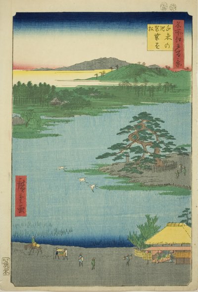 The Robe-hanging Pine at Senzoku Pond, from the series "One Hundred Famous Views of Edo" by Utagawa Hiroshige
