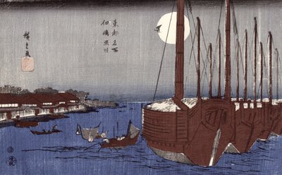 Tsukudajima island and the Fukagawa district under the full moon, from the series 