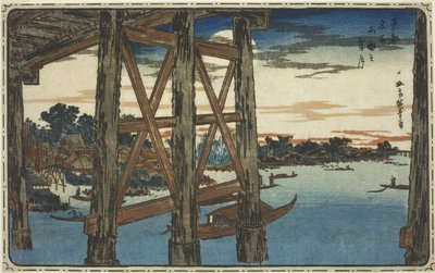 Twilight Moon at the Ryogoku Bridge, from the series 