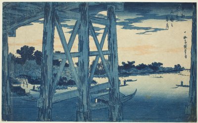 Twilight Moon at the Ryogoku Bridge, from the series 