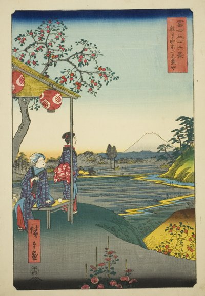 View of Mount Fuji from a Teahouse at Zoshigaya, from the series 